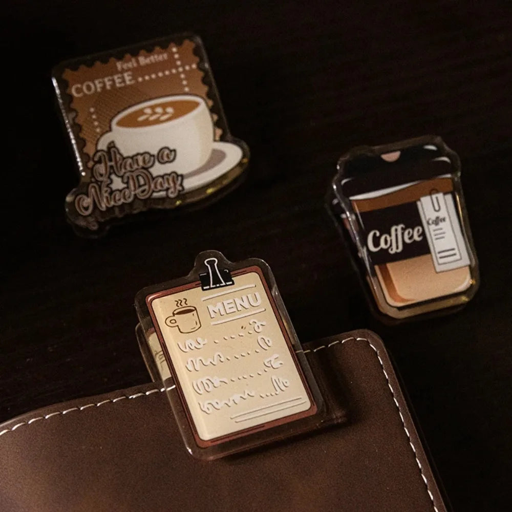 Kawaii Coffee Acrylic Binder Clips – Cute Vintage Paper Clips Set Acrylic Paper Clips Axl