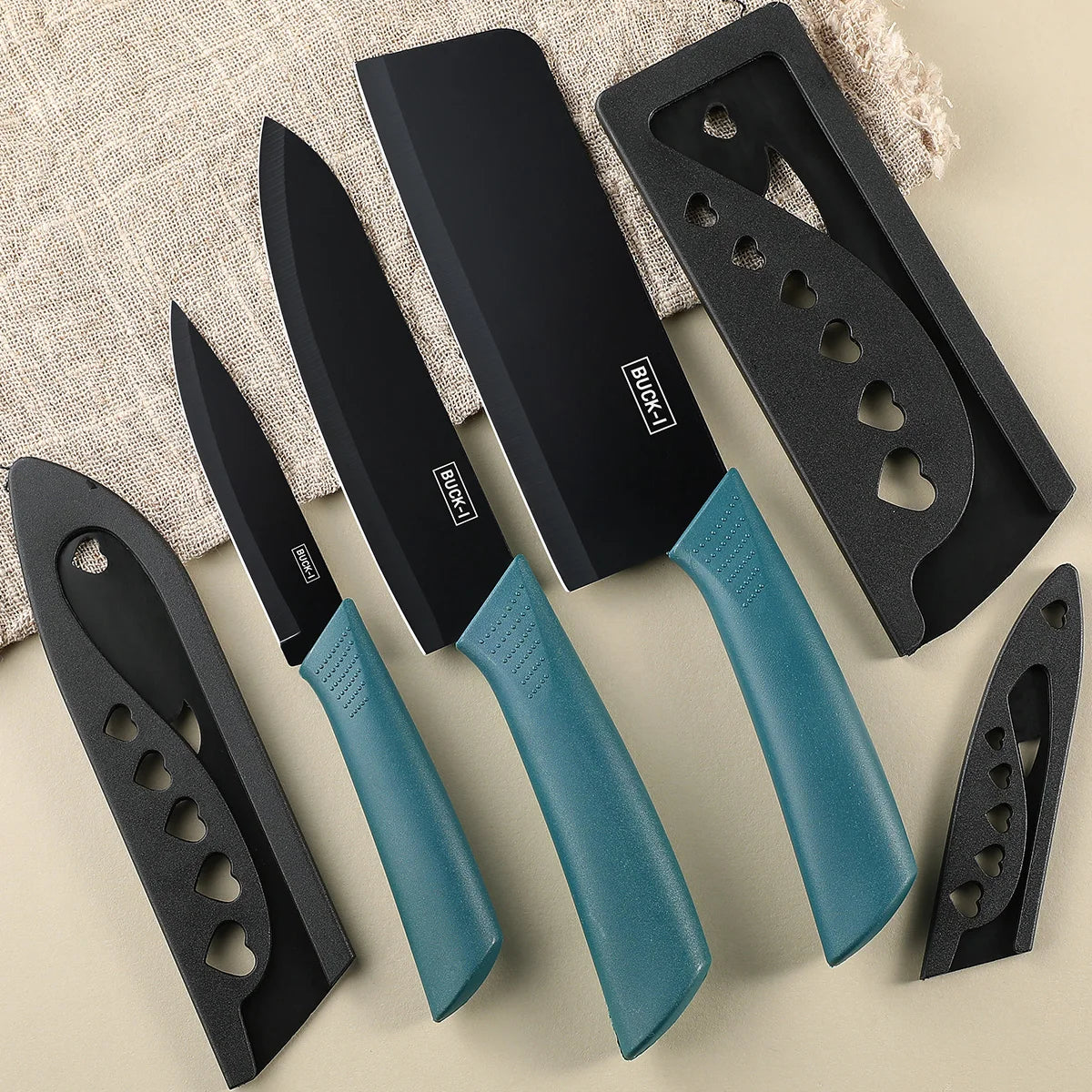 SHENJIU 3-Piece Kitchen Knife Set with Covers | Chef & Utility Kitchen Knife Set Axl 3pcs