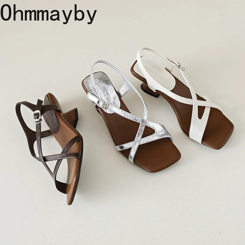 Women's Square Toe Strappy Block Heel Sandals | Party Slingbacks Strappy Block Heel Sandals Axl