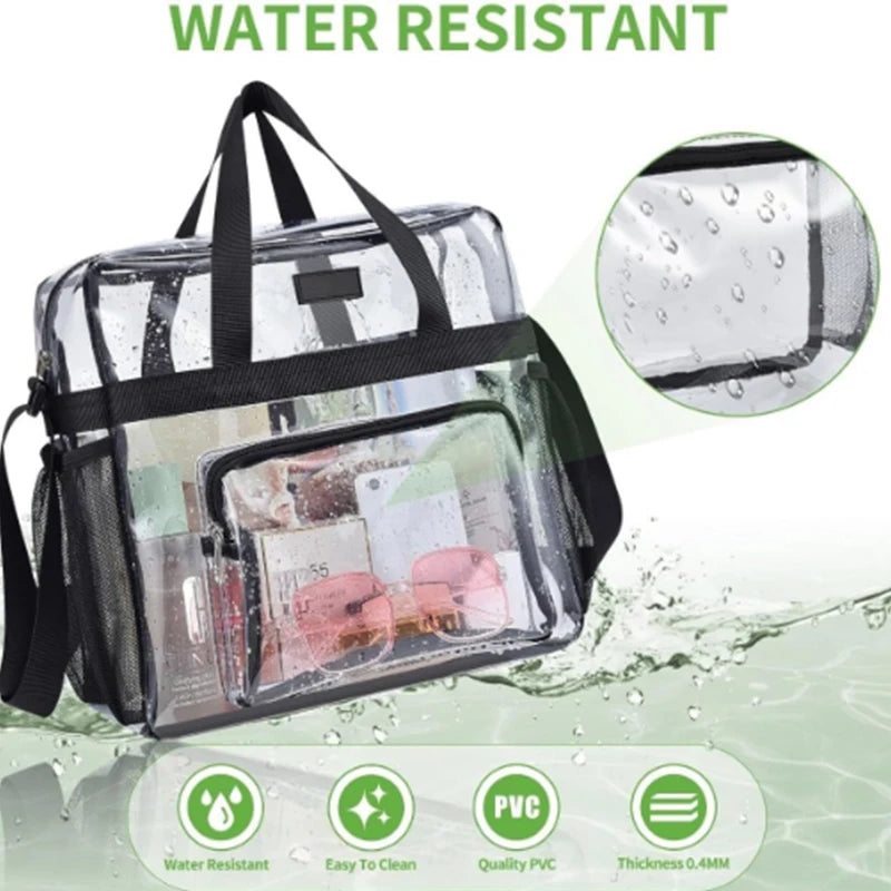 Large Clear PVC Tote Bag – Stadium Approved Multi-Pocket Handbag Clear PVC Tote Bag Axl