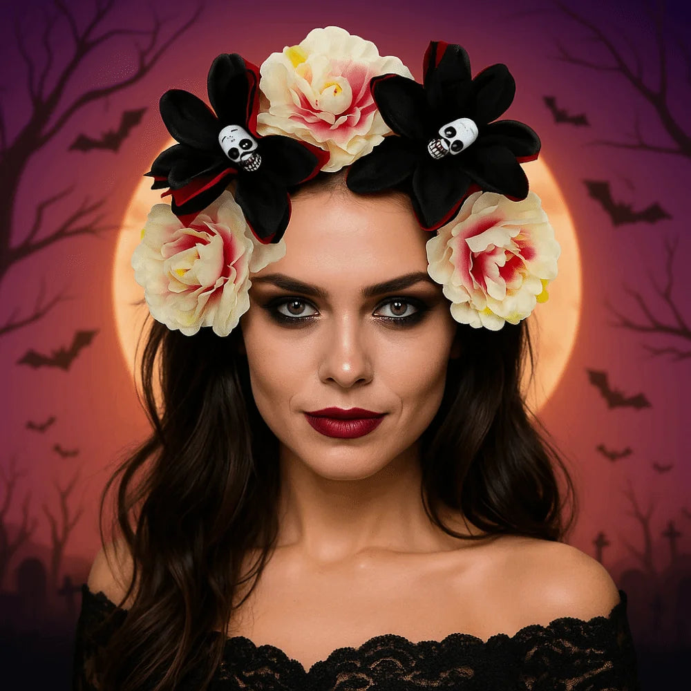 Gothic Skull Flower Headband | Halloween Hair Hoop Costume Halloween Hair Accessory Axl