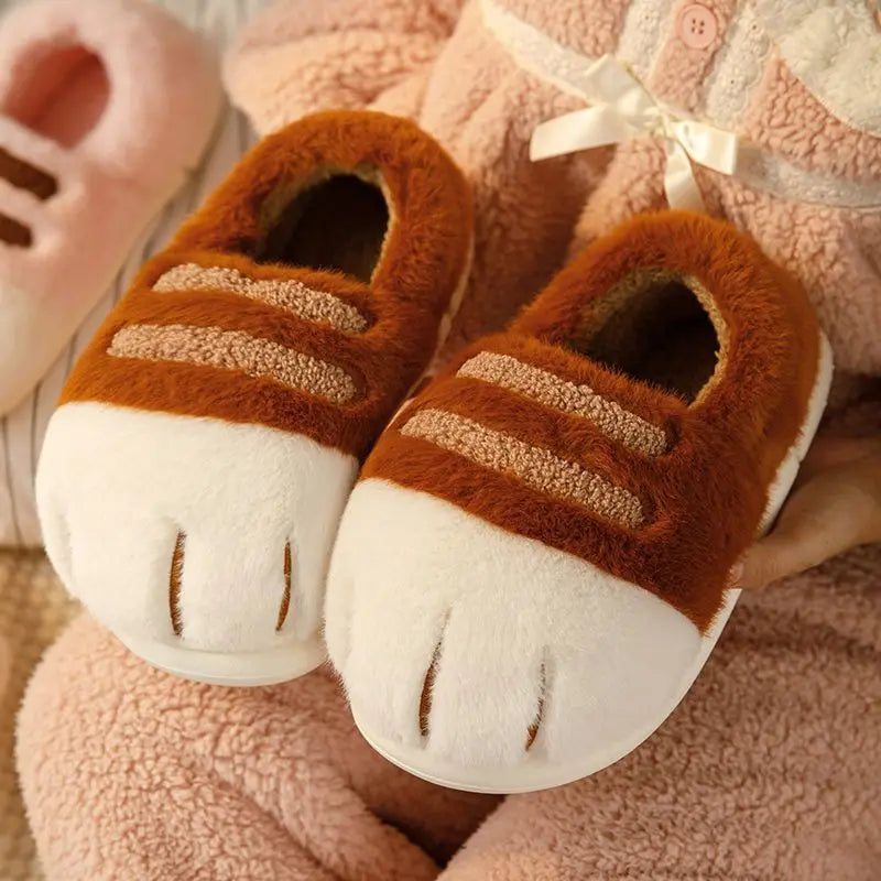 Lorilury Cat Paw Slippers – Fluffy Faux Fur Women's Slides Faux Fur Slippers Axl Coffee loafer 40-41