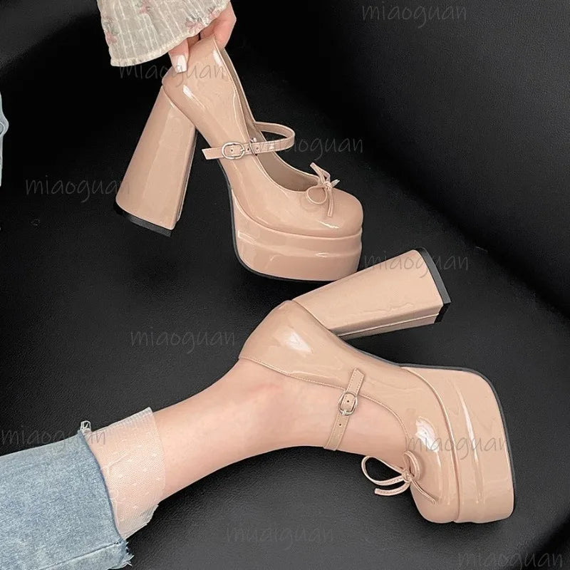 Women's Platform Mary Jane Pumps | Butterfly-Knot 12cm Heels Platform Heel Pumps Axl