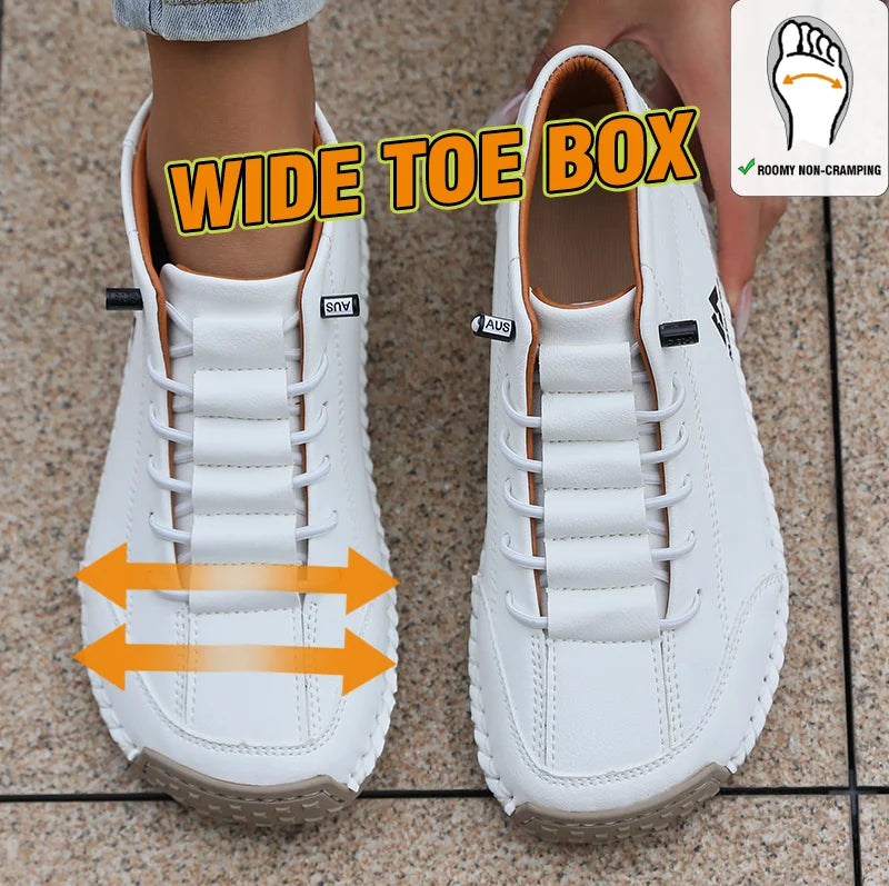 ZULIWAGN Women's Retro Leather Flat Sneakers | British Style Retro Leather Sneakers Axl 45 WHITE