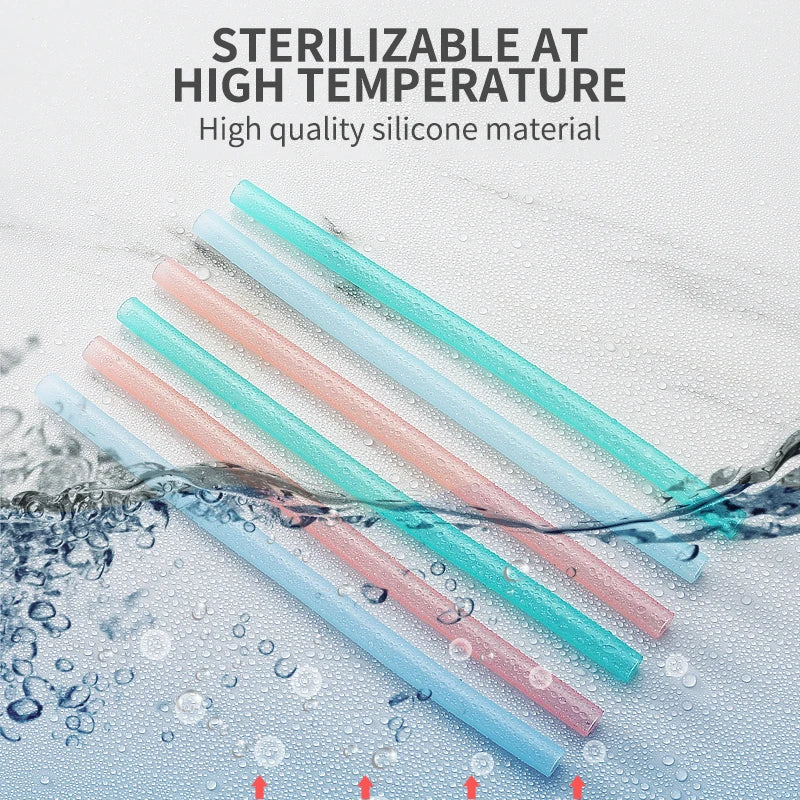 6-Pack Reusable Silicone Straws BPA-Free with Cleaning Brush Reusable Drinking Straws Axl