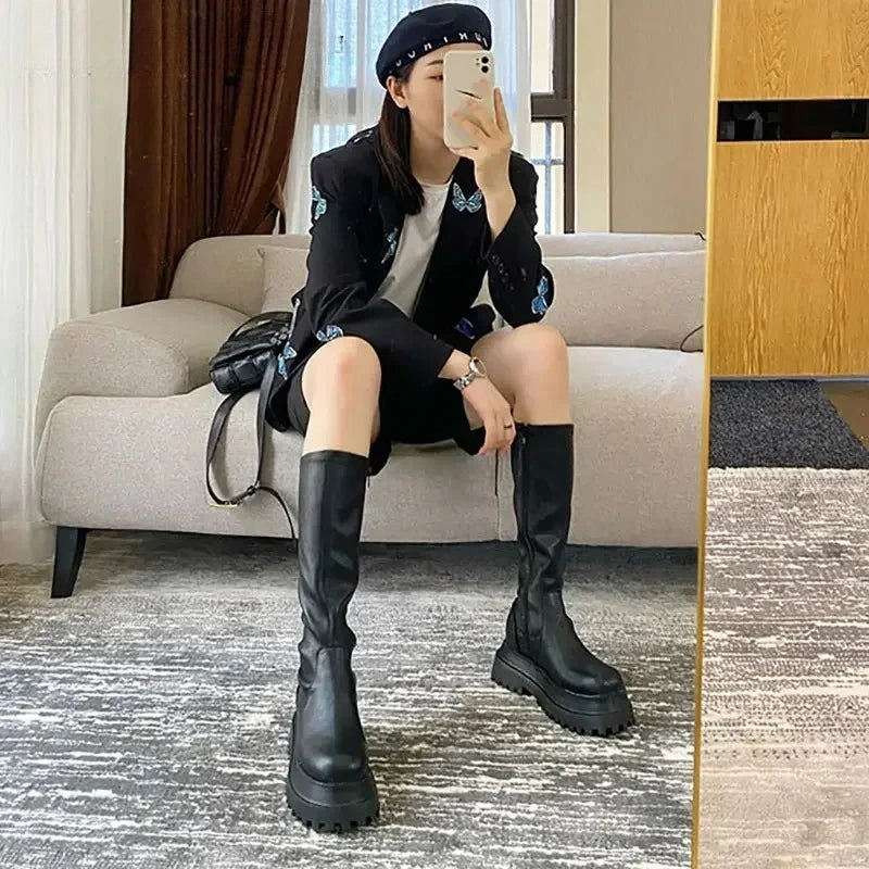 Women's Knee-High Platform Boots – Chunky Heel Side Zip Winter Knee-High Platform Boots Axl