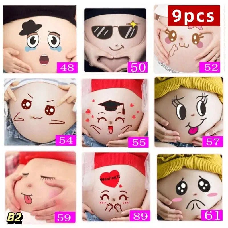 Maternity Belly Stickers 9pcs – Funny Pregnancy Bump Decals Pregnancy Photo Props Axl B2