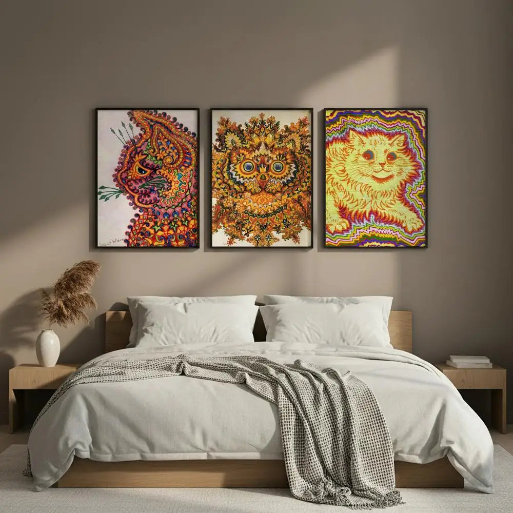 Louis Wain Ginger Cat Kaleidoscope HD Art Poster Wall Sticker Art Poster Wall Sticker Axl