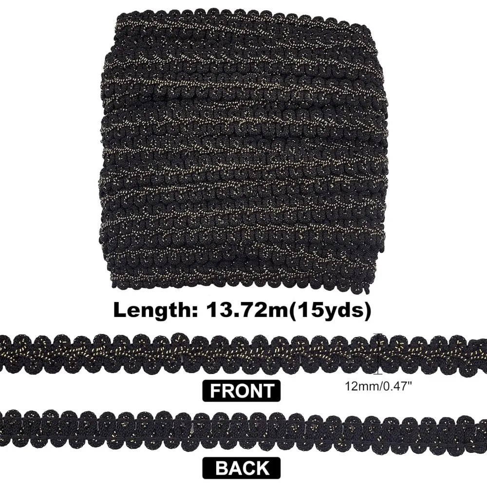 Metallic Black Herringbone Ribbon 12mm 15 Yards | DIY Crafts Craft Ribbon Trim Axl