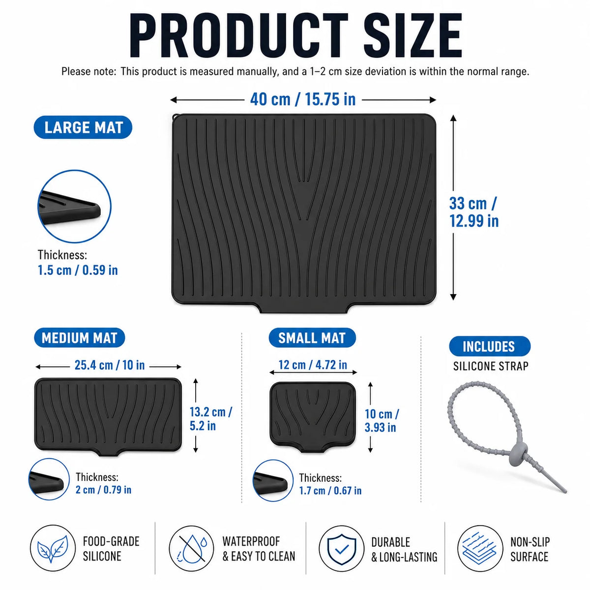 3-Piece Silicone Dish Drying Mat Set – Drainage & Trivet Dish Drying Mat Set Axl
