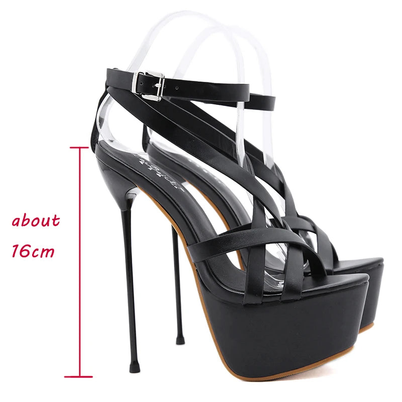 Women's Platform Stiletto Sandals – Open Toe 16cm High Heel Platform Stiletto Sandals Axl