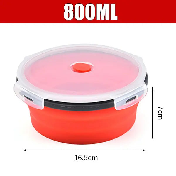 Silicone Collapsible Lunch Box Set | 4 Microwave-Safe Folding Bowls Collapsible Food Container Axl Red-800ml