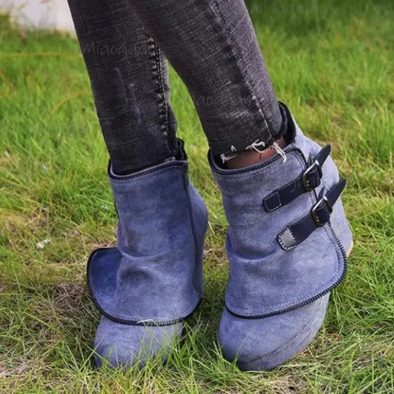 Women's Wedge Ankle Boots – Zip Round Toe Retro Booties Wedge Ankle Boots Axl
