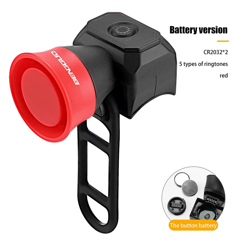 USB Rechargeable Electric Bike Bell – 120dB Waterproof Horn Electric Bike Bell Axl Battery Model Red