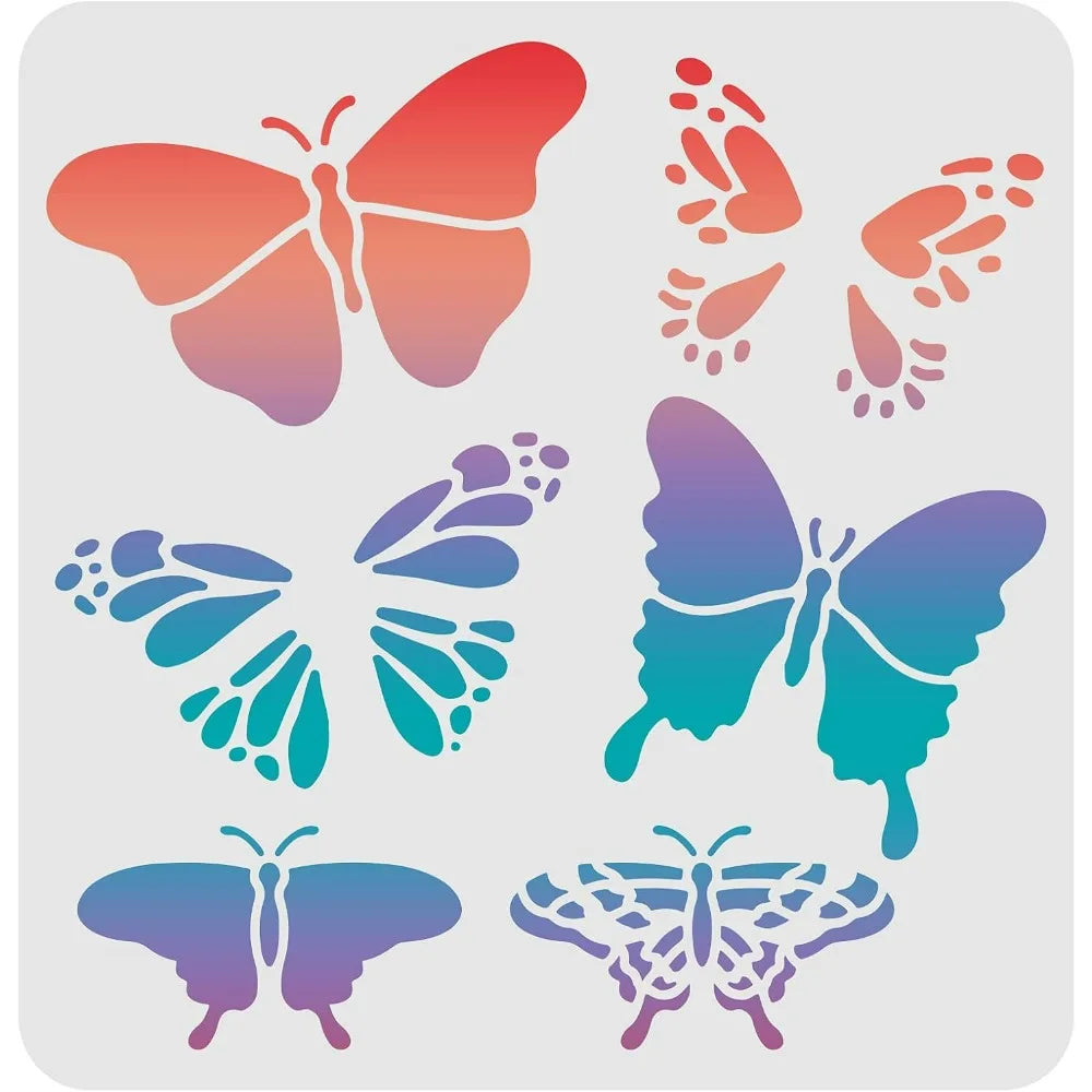 Butterfly Stencils 11.8" Square – 6 Reusable PET Patterns Craft Painting Stencil Axl