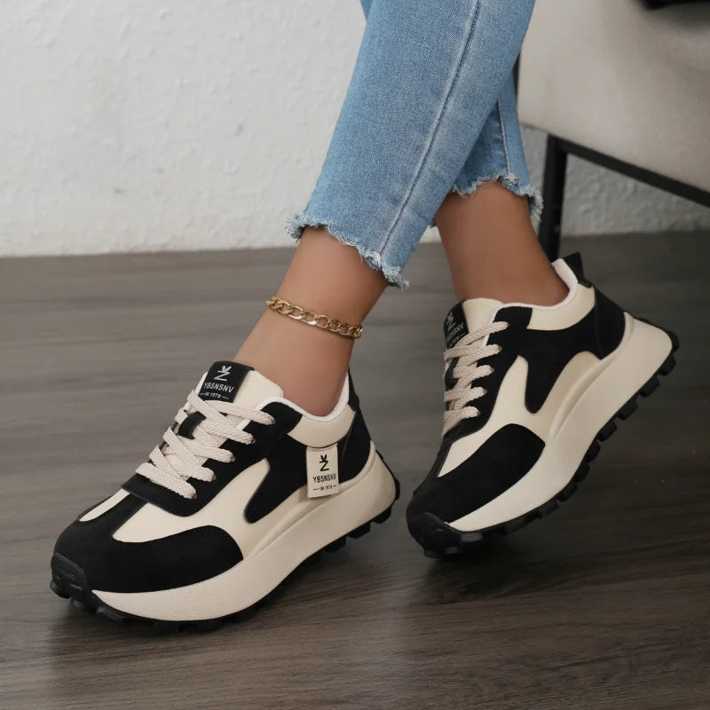 Women's Chunky Sneakers – Lace-Up PU Leather Fashion Shoes Chunky Sneakers Axl