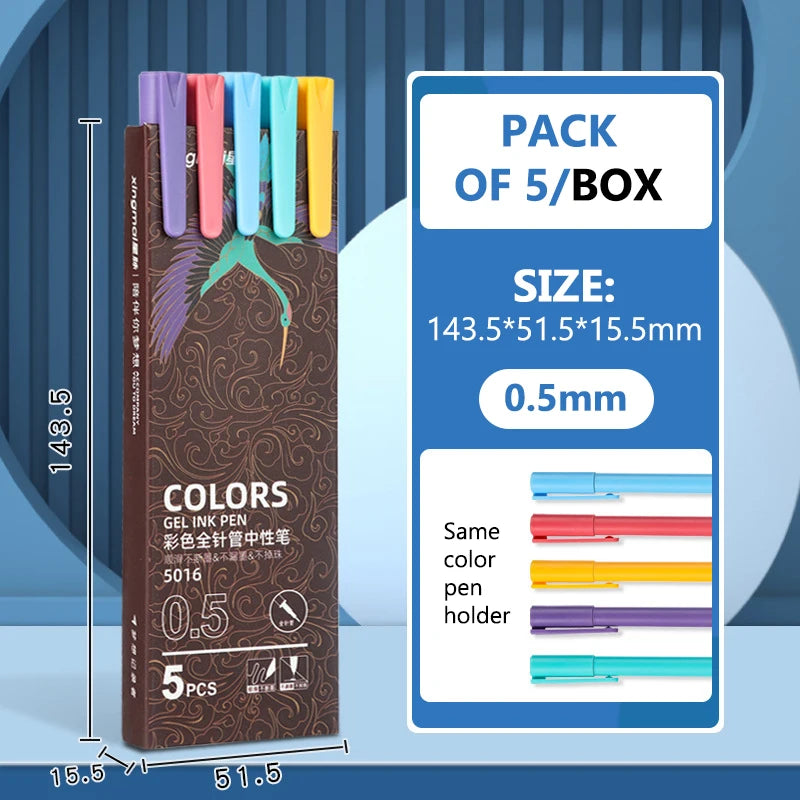 5-Pack Macaron Kawaii Gel Pens – 0.5mm Colorful Writing Set Gel Pen Set Axl A5