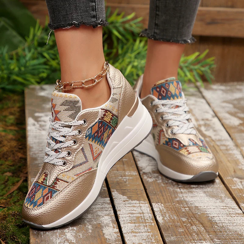 Women's Bohemian Wedge Platform Sneakers | Geometric Pattern Wedge Platform Sneakers Axl