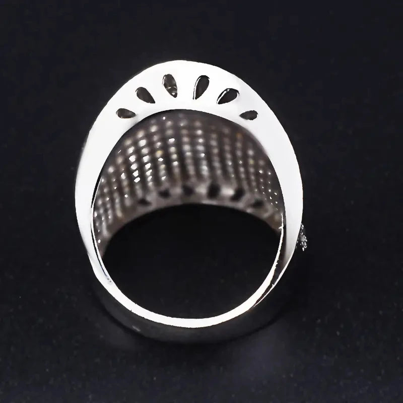 Huitan Wide Cubic Zirconia Cocktail Ring – Silver Pave Band Cocktail Ring Axl