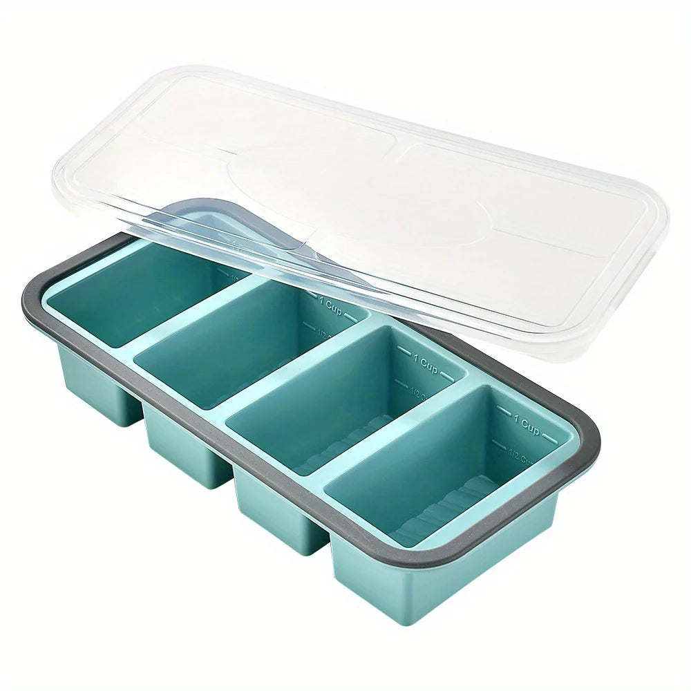 KEMORELA Silicone Food Storage Container 2/3/4 Grid Airtight Food Storage Container Axl Green Four Grids