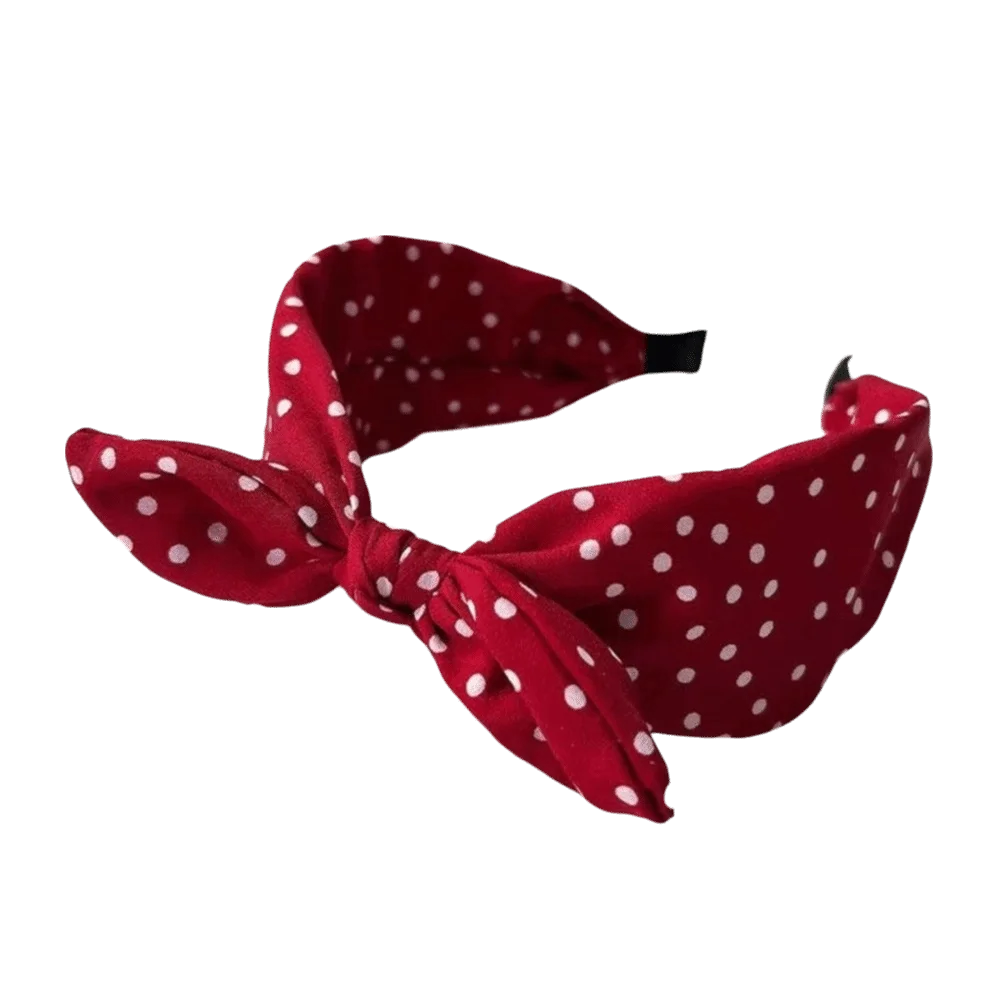 Women's Bow Knot Headband – Vintage Polka Dot Rabbit Ear Bow Knot Headband Axl Red