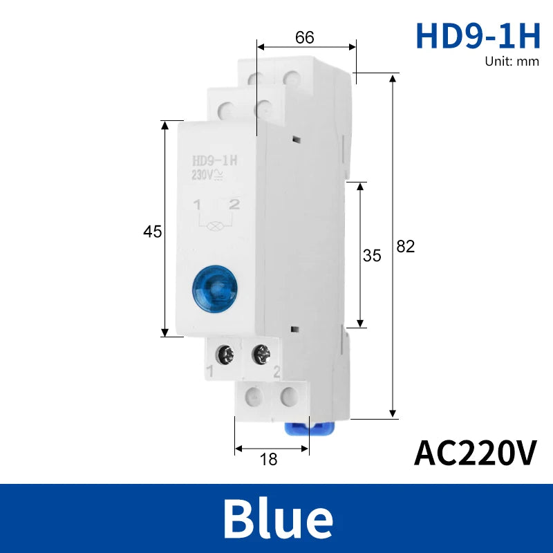 HD9 DIN Rail LED Signal Indicator Light 9mm 18mm 220V – 4 Colors LED Indicator Light Axl 1H-Blue