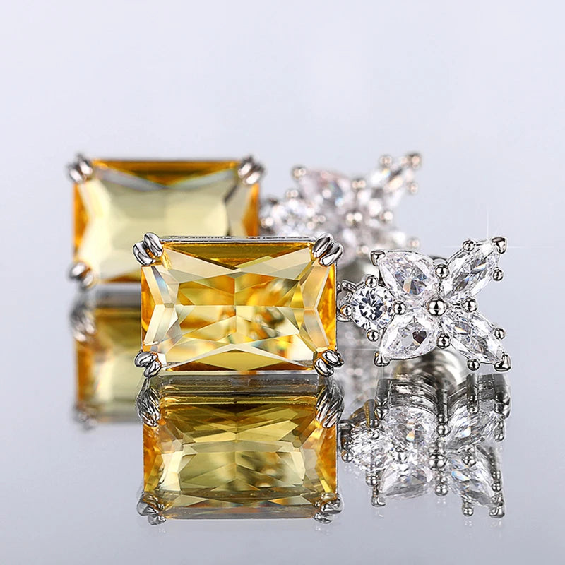 Huitan Yellow Cubic Zirconia Dangle Earrings | Bridal Party Dangle Earrings Axl E2238