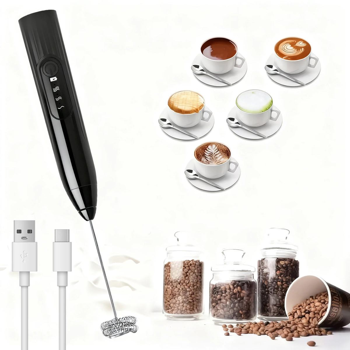2-in-1 Rechargeable Handheld Milk Frother Wand & Drink Mixer Milk Frother Wand Axl