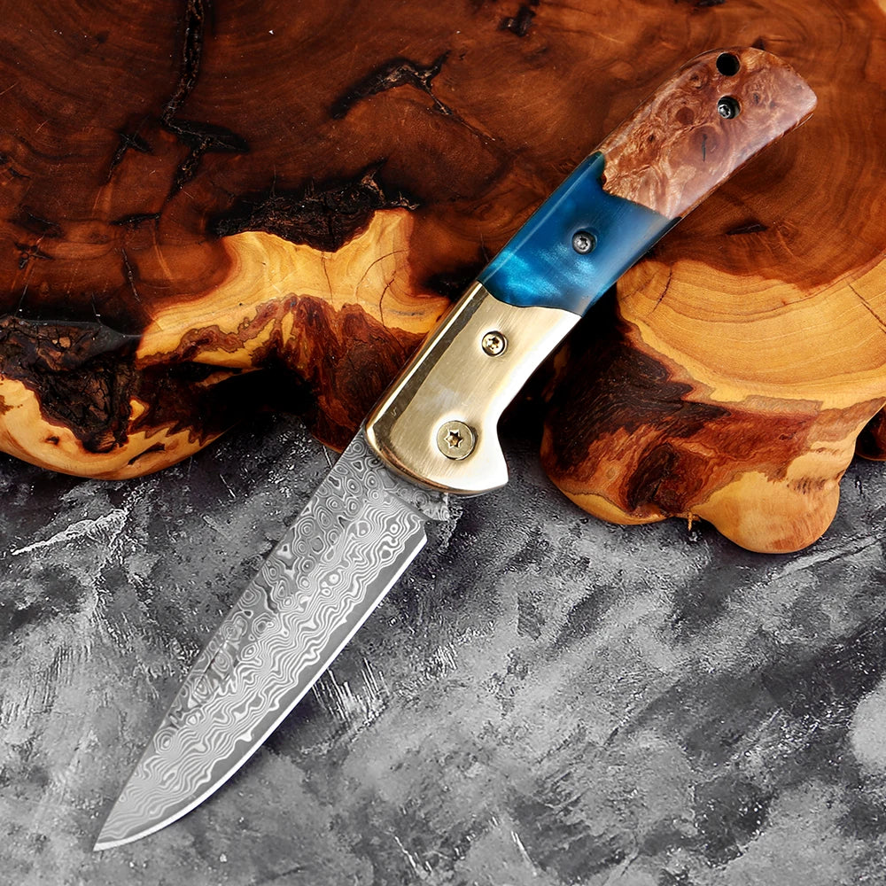 Damascus Steel Folding Knife – Camping Pocket Knife | Xituo Folding Pocket Knife Axl FD2558A