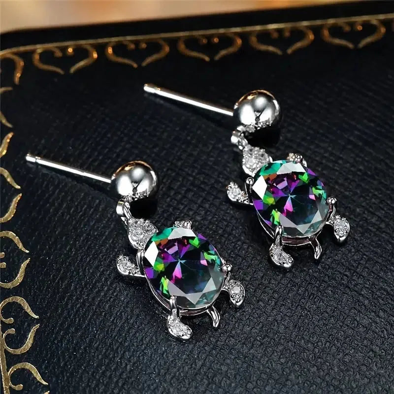 Huitan Turtle Drop Earrings – Cubic Zirconia Animal Jewelry Drop Earrings Axl