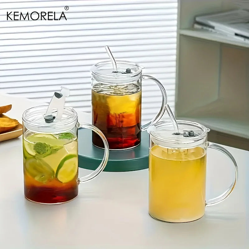 1000ml Glass Mug with Lid & Straw – Milk, Tea & Coffee Cup Glass Mug Axl