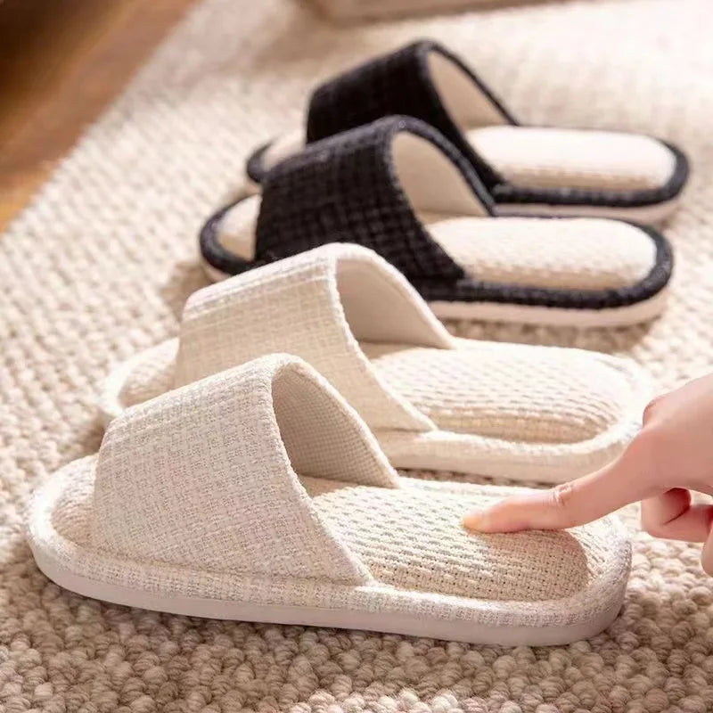 Women's Linen Indoor Slippers – Non-Slip Soft Sole, Odor Control Indoor House Slippers Axl