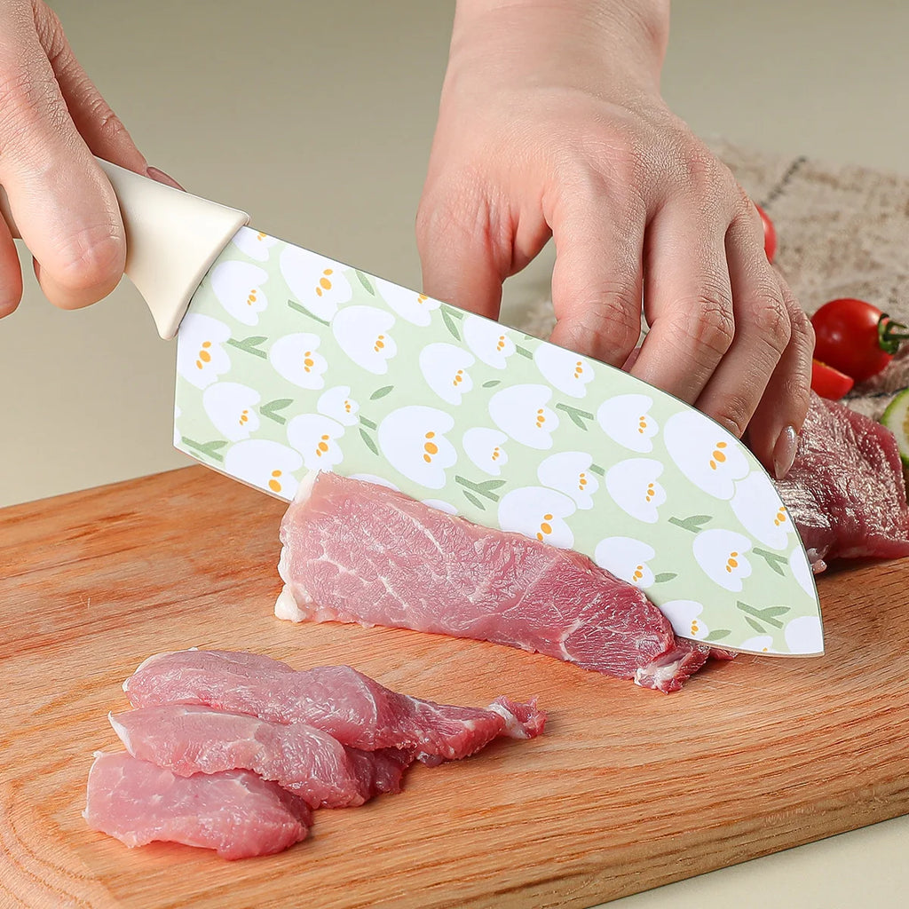 SHENJIU Tulip Print Stainless Steel Kitchen Knife Set – 2 Pc Kitchen Knife Set Axl