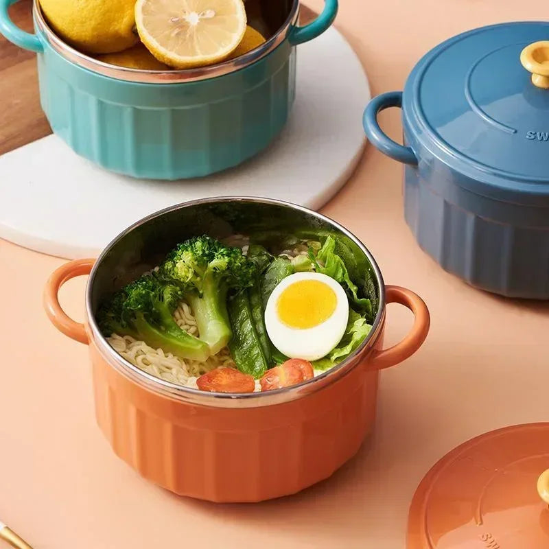 Insulated Stainless Steel Noodle Bowl 850ml – Portable Lunch Box Insulated Lunch Bowl Axl