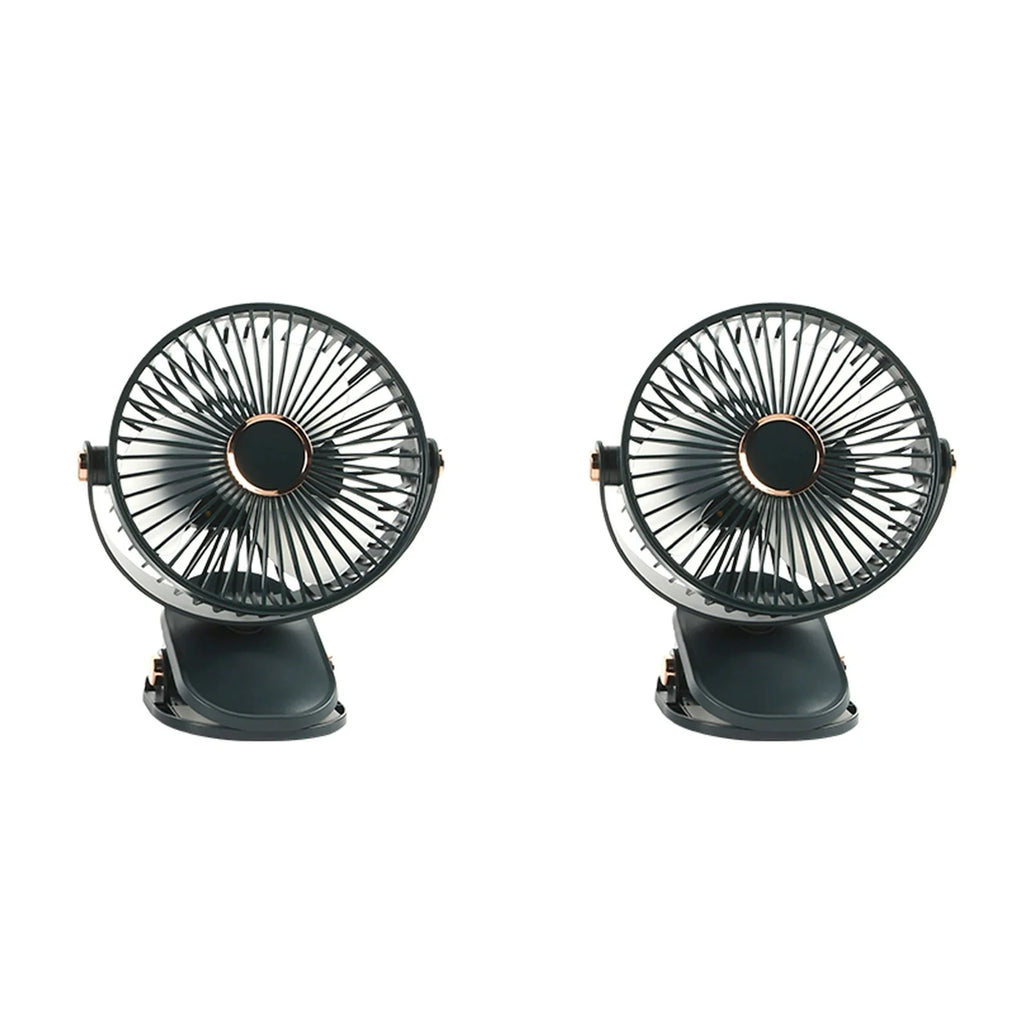 2-Pack Rechargeable Clip-On Fan with LED | 360° USB Mini Fan Clip-On Desk Fan Axl