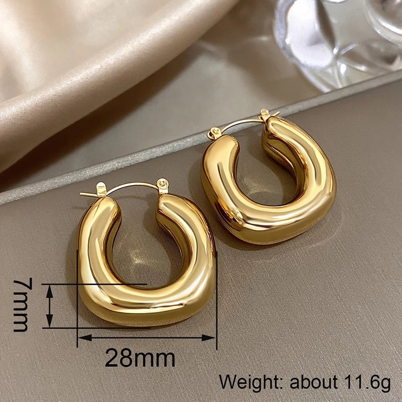 Huitan Chunky Hoop Earrings – Minimalist Circle Statement Jewelry Hoop Earrings Axl