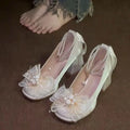 Women's Pearl Square-Toe Pumps – Thick Heel Mary Jane Slingback Women's Heeled Pumps Axl Beige flowers 37