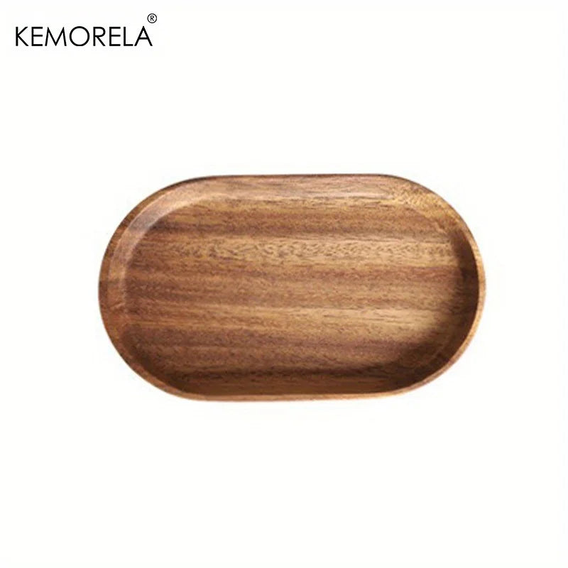 KEMORELA Solid Wood Round Dessert Plate | Japanese Wooden Tray Wooden Serving Plate Axl 1PCS-DarkColor
