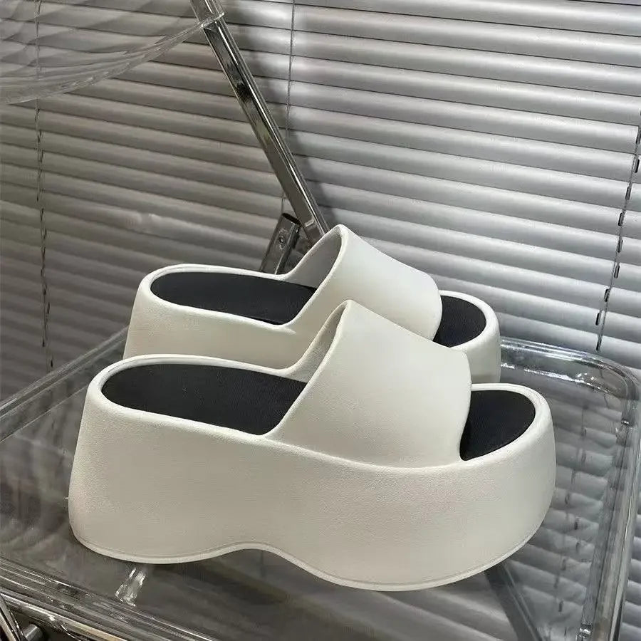 Women's 8cm Chunky Platform Slide Sandals – White Wedge Slippers Platform Slide Sandals Axl White 38-39