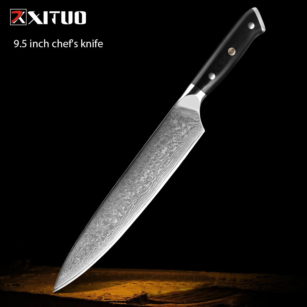 Damascus Steel Chef Knife Set 1–9 PCS | G10 Handle Kitchen Knife Set Axl 9.5 inch Chef Knife