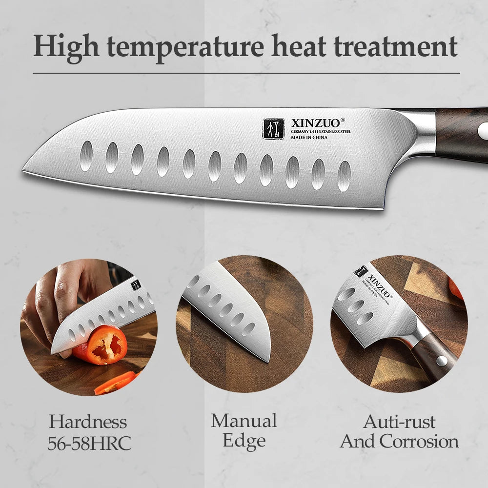 XINZUO 5-Inch Santoku Knife | German DIN 1.4116 Steel & Ebony Handle Santoku Knife Axl