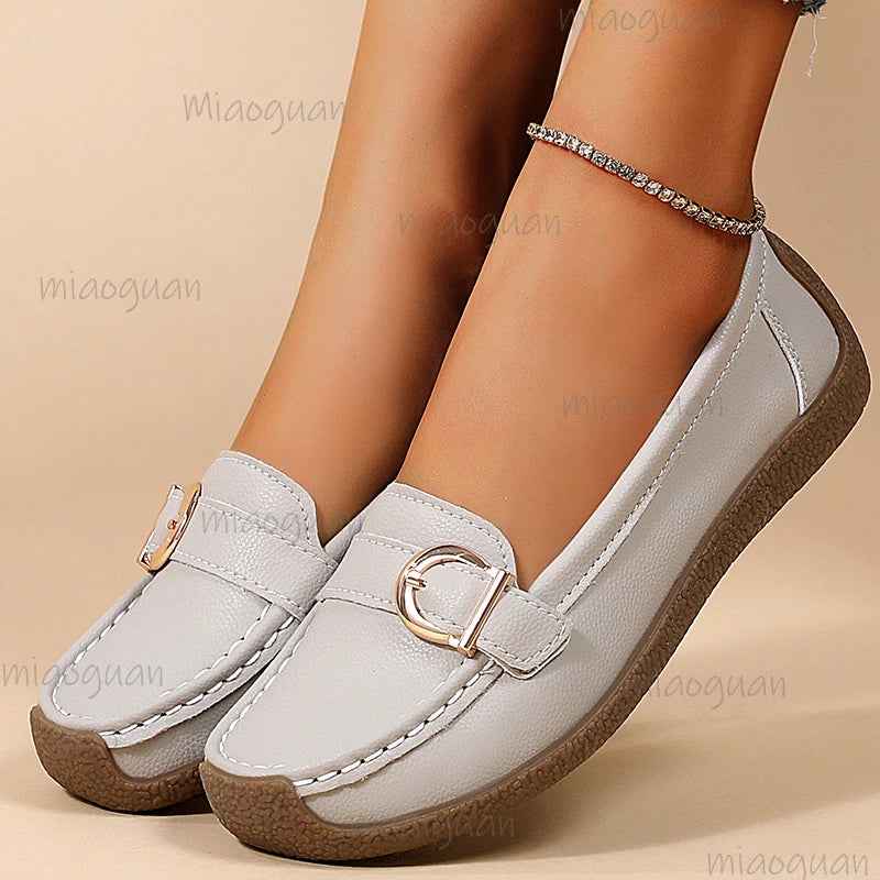 Women's Slip-On Loafers – Elegant Flat Heel PU Leather Flats Women's Loafers Axl
