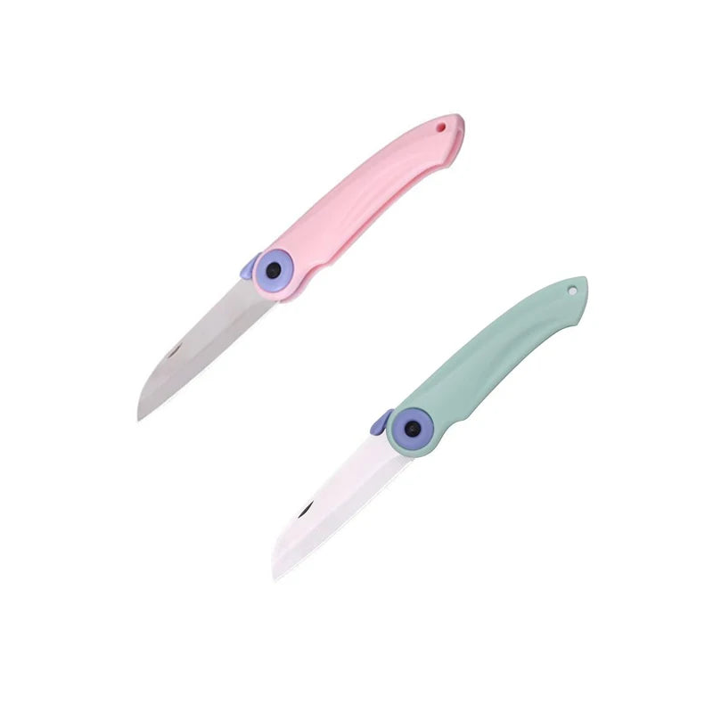 SHIBO Folding Pocket Knife – Stainless Steel Fruit & Meat Knife Folding Pocket Knife Axl 2pcs pink and green