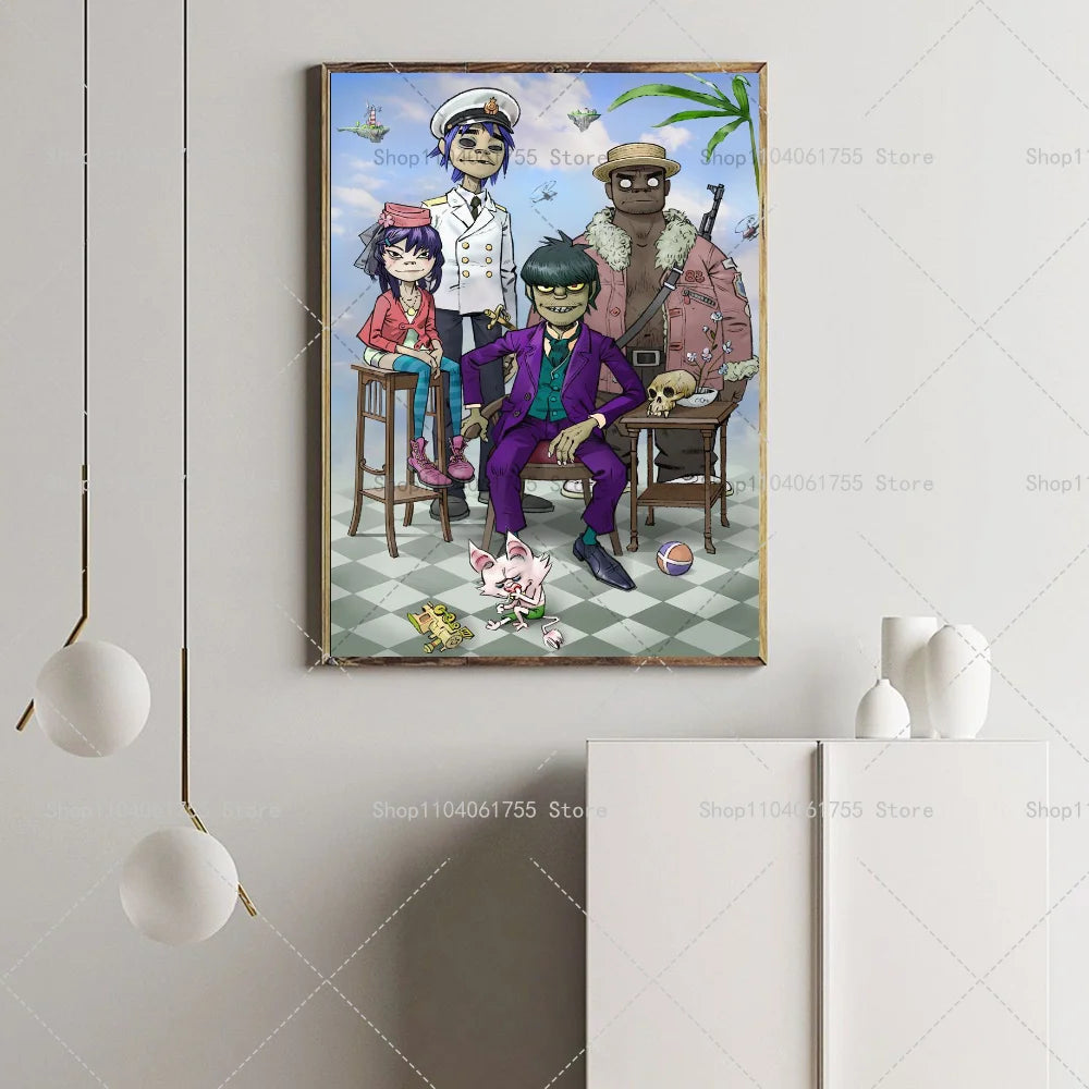 Gorillaz Band Poster – Self-Adhesive Waterproof Wall Art Sticker Wall Art Poster Axl