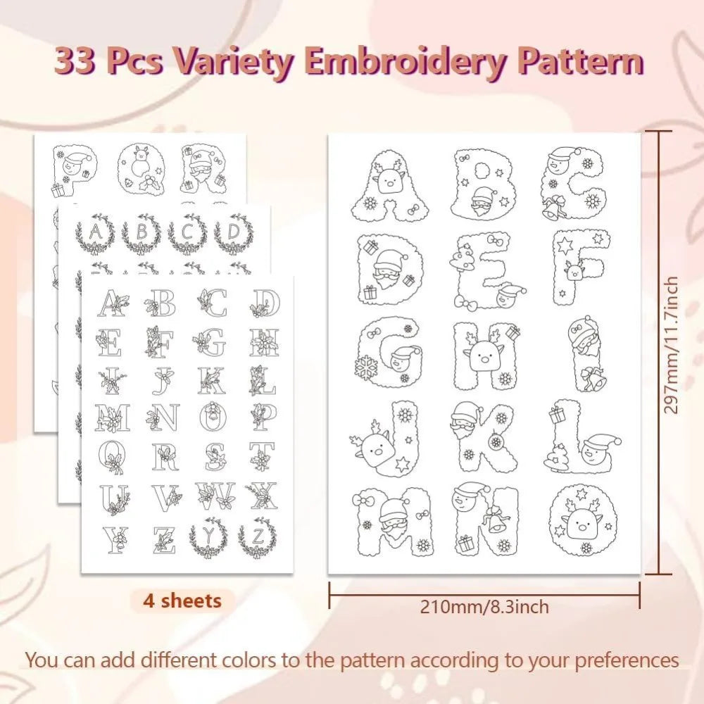 Water Soluble Embroidery Patterns – 80 Christmas Designs, 4 Sheets Embroidery Pattern Kit Axl