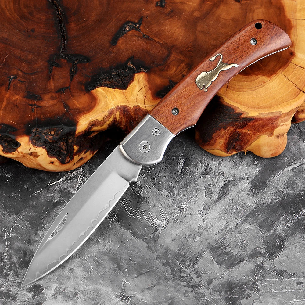 Xituo VG10 Steel Folding Knife – Wood Handle Camping Pocket Folding Pocket Knife Axl Folding Knife