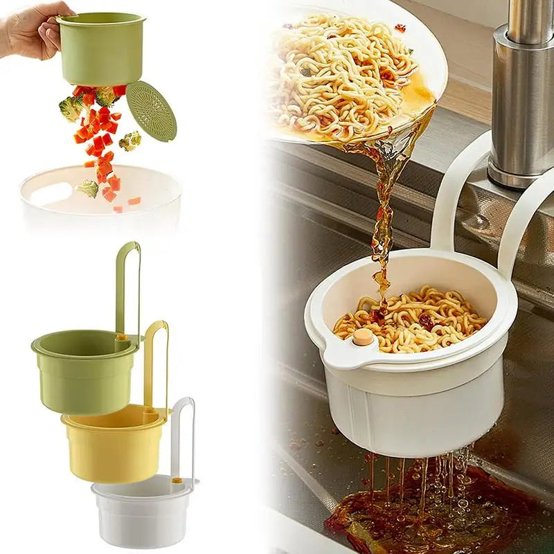 Hanging Sink Colander & Drain Basket | One-Press Empty Sink Drain Basket Axl
