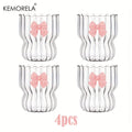 KEMORELA Bow Vintage Ripple Glass Cups 350ml – Set of 2/4/6 Glass Drinkware Set Axl 4pcs 350ml