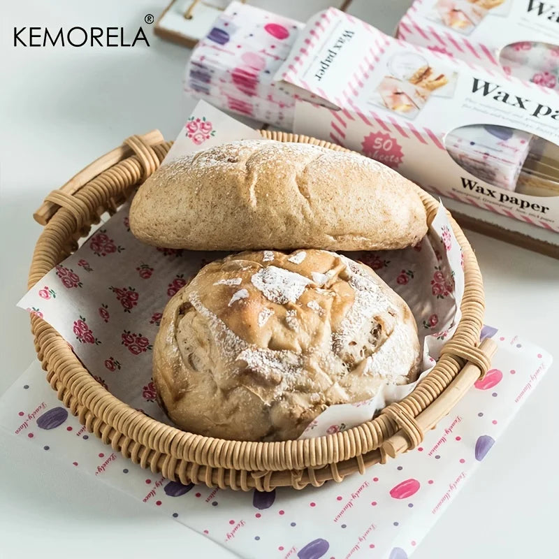 KEMORELA 50-Pack Food Grade Wax Paper Wrappers – Bread & Burgers Food Wax Paper Wrappers Axl