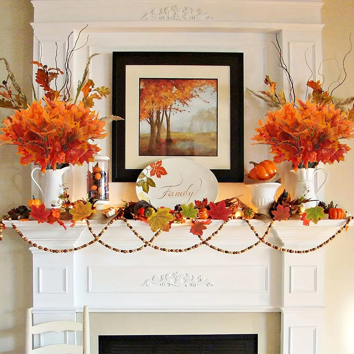 2-Pack Artificial Maple Leaf Stems | Fall Autumn Home Decor Artificial Floral Stems Axl